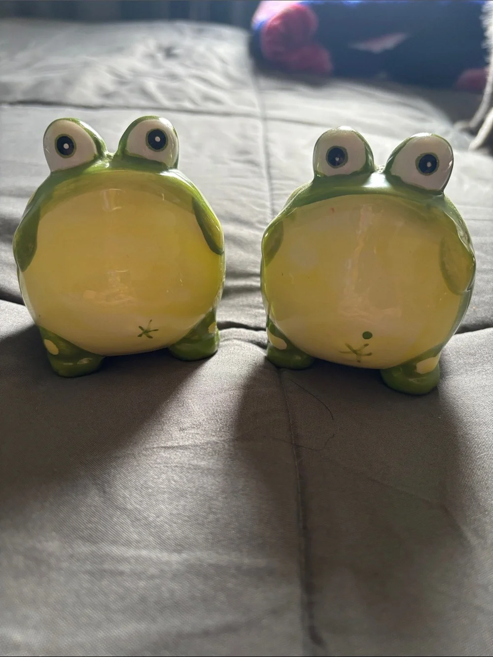 Burton Green and Yellow Ceramic Frog Salt and Pepper Shakers